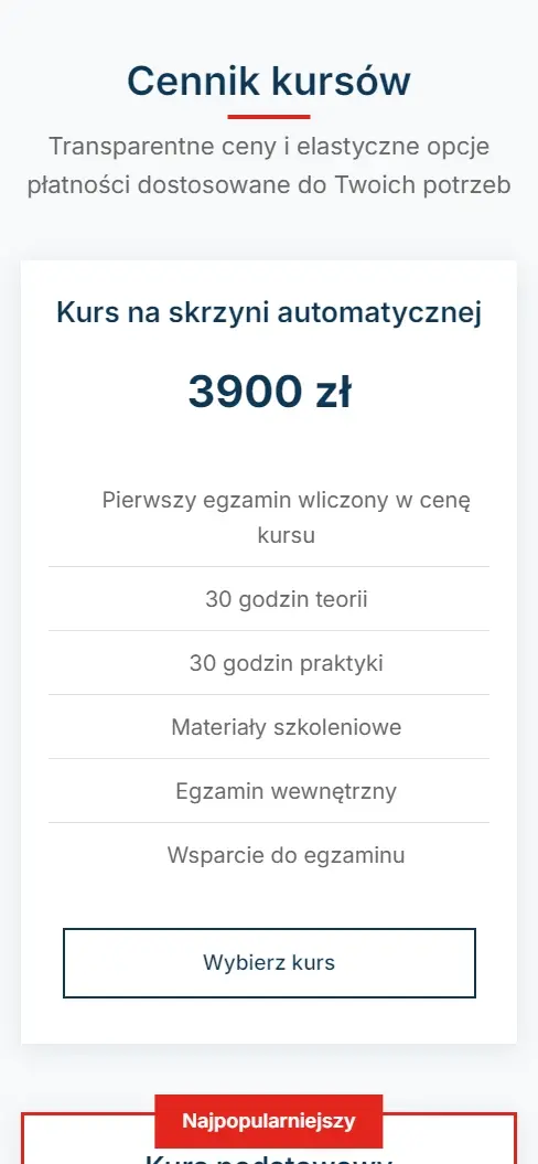 Strona szkoły jazdy na telefonie - widok 3